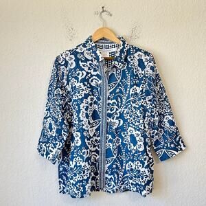 GRETCHEN SCOTT Comfy Cozy Shirt Navy Blue Floral Cotton Bohemian NWT